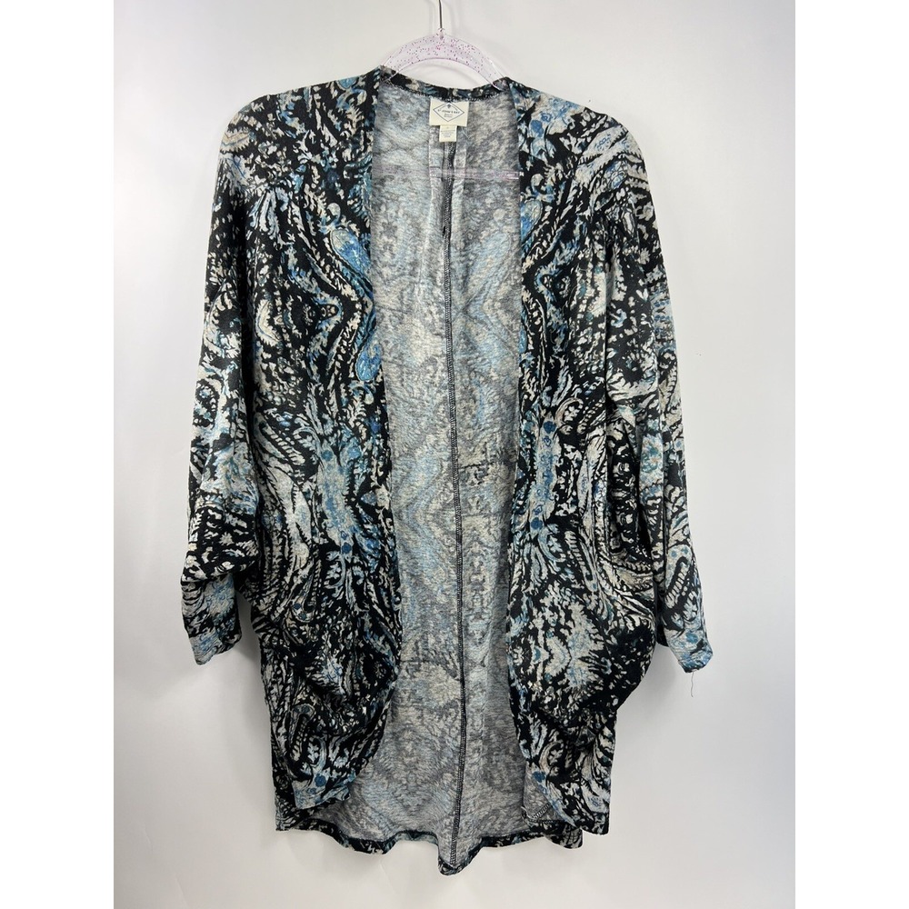 St Johns Bay Long Oversized 3/4 Bat‎ Sleeve Open Sweater Womens Sz L Black Blue